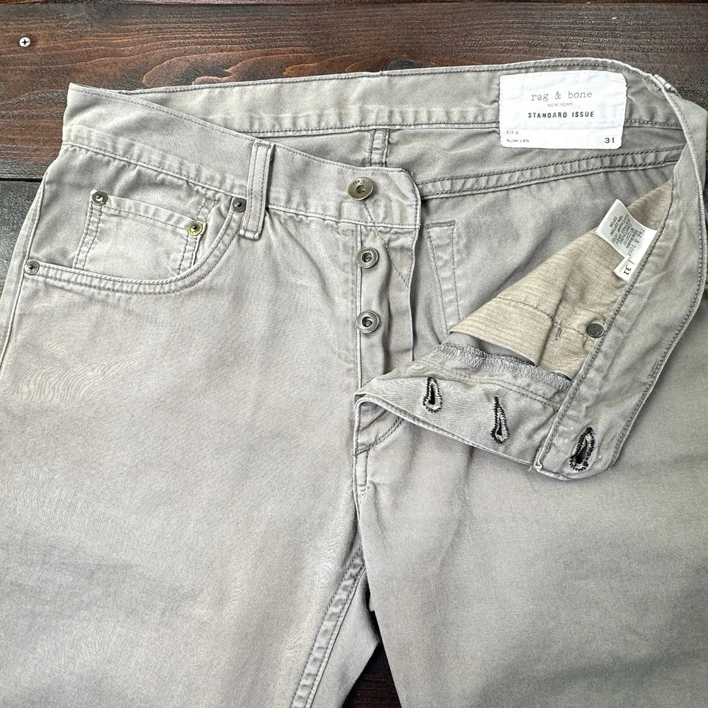 Rag & Bone Men's 33 Distressed Grey Standard Issue Button Fly Fit 2‎ Slim Tag 31
